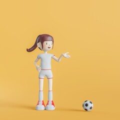 Soccer Cartoon Character Girl Poses 3d rendering