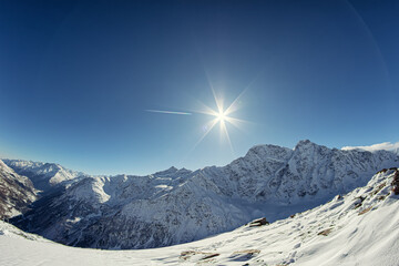 View of the mountain snow-capped mountain peaks