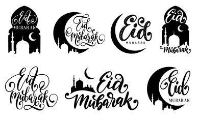 Fototapeta premium Eid Mubarak hand lettering set in vector