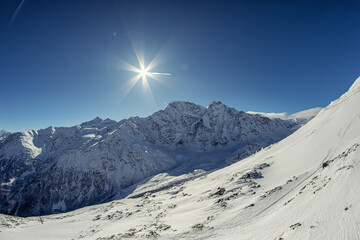 View of the mountain snow-capped mountain peaks