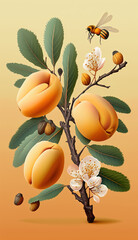 Branch with apricots in a color illustration. Ai generated