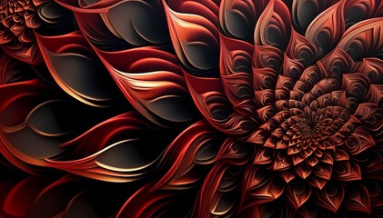 Abstraction of a metallic red dahlia. Generative AI.