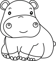 Cute hippopotamus cartoon. Black and white lines. Coloring page for kids. Activity Book.