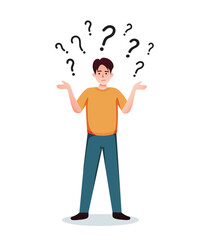 man in doubt question marks vector illustration
