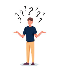 man in doubt question marks vector illustration
