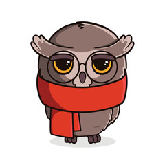 Cute cartoon owl with scarf. Illustration on transparent background