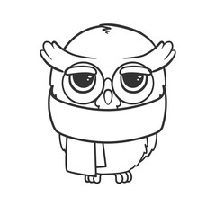 Cute cartoon owl with scarf. Illustration on transparent background