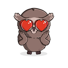 Cute cartoon owl in love. Illustration on transparent background