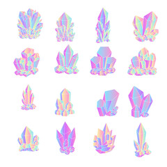 Collection of bright crystals. Illustration on transparent background