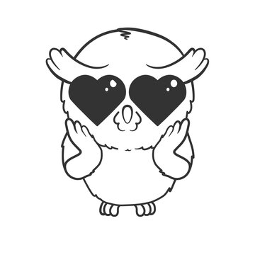 Cute cartoon owl in love. Illustration on transparent background