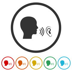 Speak and listen icons in color circle buttons