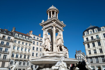 Fototapeta na wymiar View of famous Jacobins Fountain in Lyon