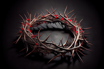 Awesome Crown of thorns of jesus christ, realisticJesus Christ, the Son of God in a crown of thorns on his head, a symbol of Christianity hand drawn vector illustration realistic sketch. Generative Ai