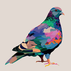 Colorful pigeon pop art style vector illustration