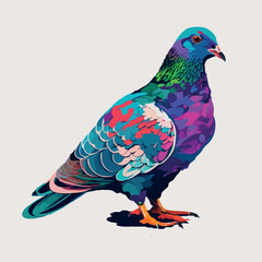 Colorful pigeon pop art style vector illustration