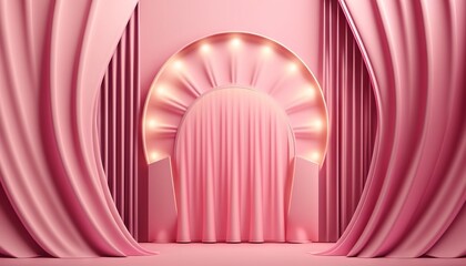 Pink soft pastel Curtain Stage Award Background. Trophy on Pink Carpet pastel Background. Generative ai