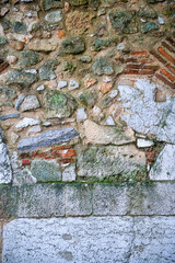 Medieval brick-laying technique, fortified wall in Saint George's. Castle in Lisbon, Portugal