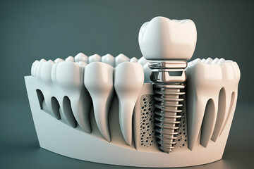 Fototapeta na wymiar Dental implantation, teeth with implant screw, Generative AI 