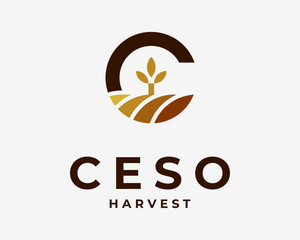 Letter C Initials Agriculture Grain Wheat Harvest Farm Land Grow Simple Minimal Vector Logo Design