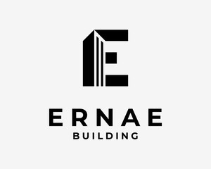 Letter E Initials Building Apartment Architecture Exterior Simple Minimal Icon Vector Logo Design