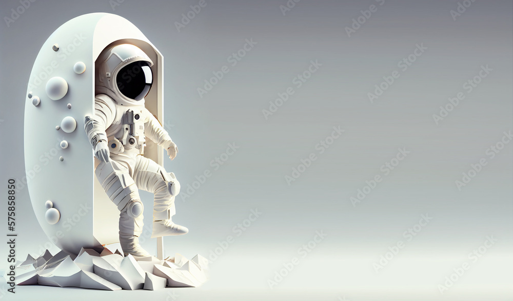 Wall mural astronaut spaceman illustration space station in outer space. astronauts wear full spacesuits for sp