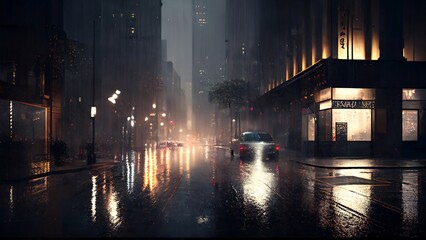 Fototapeta na wymiar Rainy cityscape at night