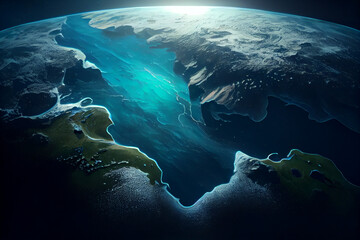 Fototapeta na wymiar View of the ocean on planet. Earth from space. Generative ai