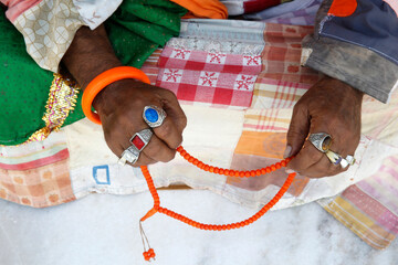 Ajmer Sharif dargah, Rajasthan. Sufi with prayer beads. India.