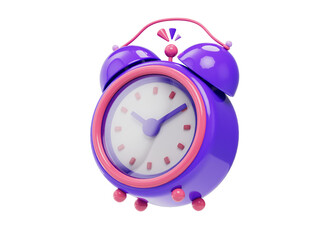 3D cartoon alarm clock. Time management and wake-up reminder concept. Cartoon style design 3D icon isolated on a white background. 3D rendering.