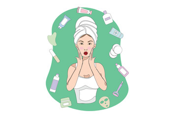 Vector woman making skin procedure illustration