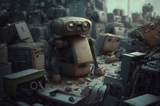 Abandoned old robot. AI generated 
