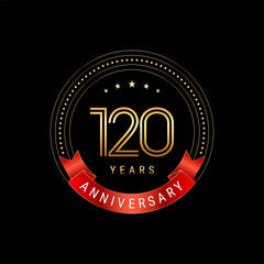 Fototapeta na wymiar 120th Anniversary. Anniversary logo design with golden number and red ribbon. Logo Vector Template