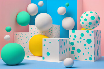 Fototapeta premium A colorful background with a blue and pink background and a white box with dots. Generative ai