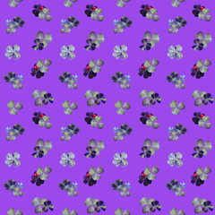 Neon colored clover pattern in modern-style. Clover grass on violet background. Modern style painted clover plant. Design for covers, packaging, textile, print, cards, fabric, 