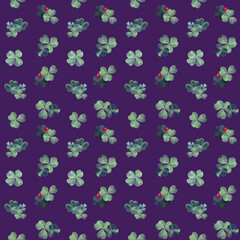 Modern-style new spring Seamless pattern with clover leaf. Clover grass on violet background. Design for covers, packaging, textile, print, cards, fabric, 