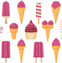 Big set various sweet tasty natural ice cream