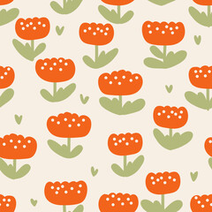 Funny orange flowers seamless background