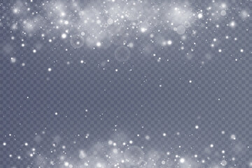 Particles of white magic dust. Shining light particles.Christmas glitter particles. Light effect on a transparent background.
