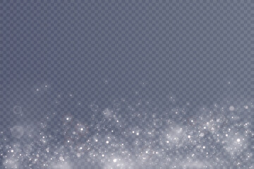 Particles of white magic dust. Shining light particles.Christmas glitter particles. Light effect on a transparent background.