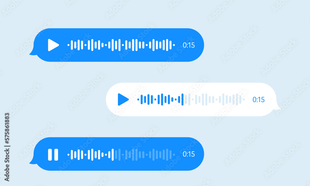 Poster voice message bubble, audio chat or messenger interface, vector ui ux. voice message bubbles, chat a