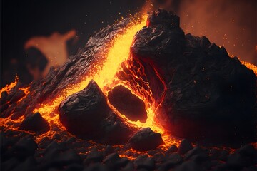 Close-up of flowing lava from a active volcano