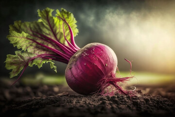 Vegan themed, healthy eating concept. Premium Close up view of Beetroot. Generative AI.