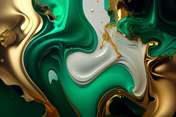 Poster Generative Ai: Liquid abstract background, gold and emerald color © MASHKA