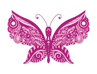 Obraz na płótnie Canvas Decorative element in the form of a butterfly in the style of a zentangle style. Template for the design of postcards, T-shirts, posters, tattoos, henna drawings.