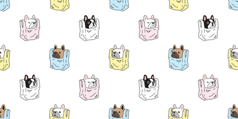 dog seamless pattern french bulldog shopping bag plastic vector cartoon gift wrapping paper tile background repeat wallpaper doodle geometric scarf isolated illustration design