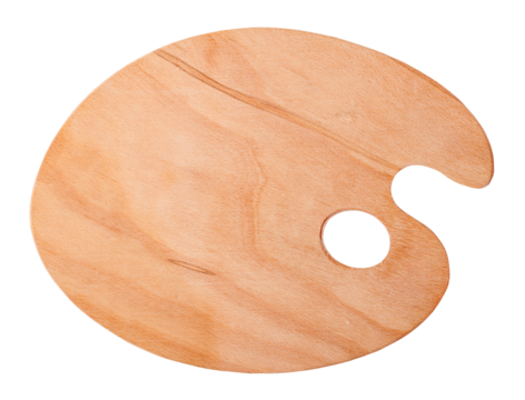 Wooden art palette on transparent background. png file