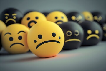 yellow and black sad faces made of balls like an emoji