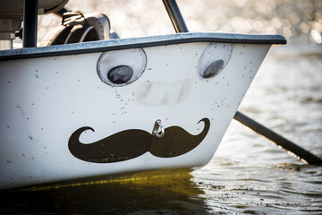 An Adipose drift boat with a mustache sticker while fly fishing in Montana.