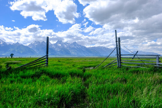 Crumbling gate at Mormon Row, Wyoming, USA