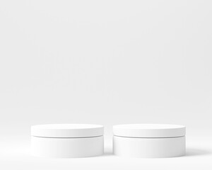 Step pedestal podiums on white background. Abstract minimal scene with geometrical. Scene to show cosmetic products presentation. Mock up design empty space. Showcase, display case. 3d render...